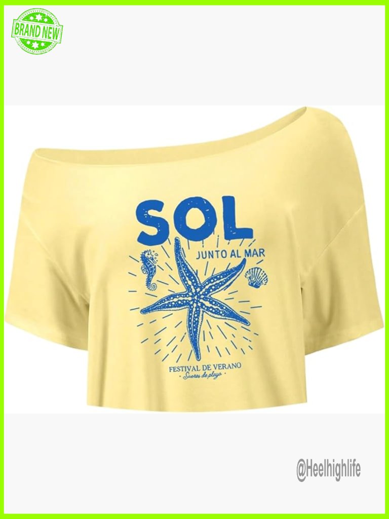 Off Shoulder Loose Crop T Shirt Summer Y2k Graphic Tee